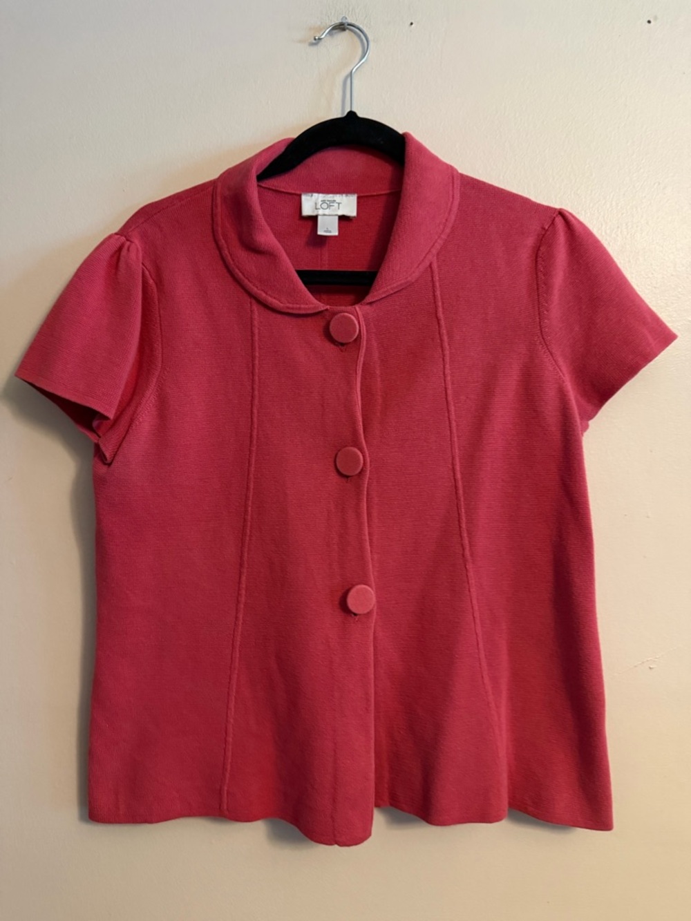LOFT Raspberry Pink Knit Short Sleeve Cardigan